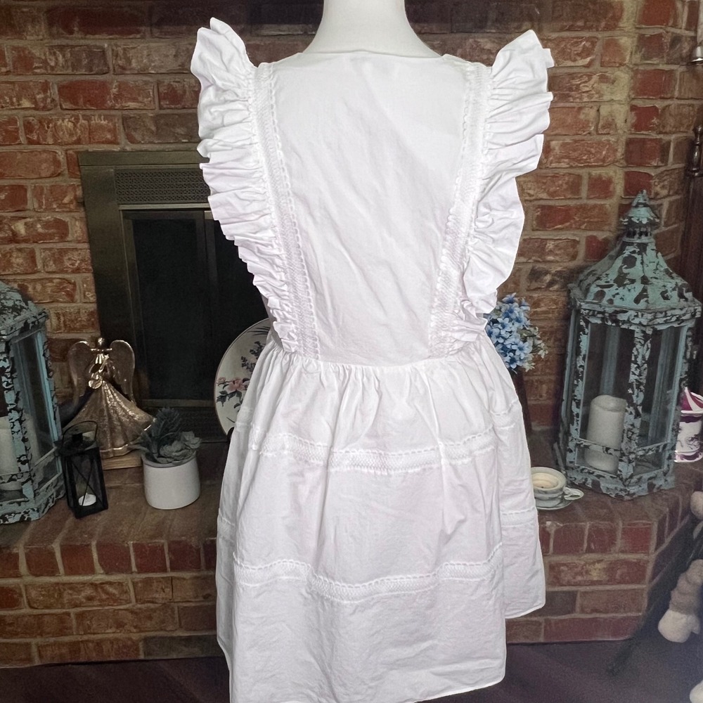 Endless Rose Anthropologie White Ruffle Sleeve Dress Trim V-Neck Garden Party L - Picture 2 of 13